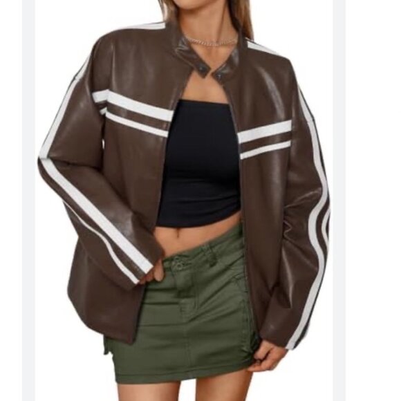 Oversize Brown Jacket Women Y2K Fashion Jacket Size Medium - Picture 1 of 13